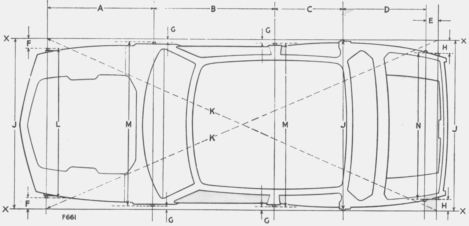 Rover P6 Karosserie Grundmaße - Aufsicht