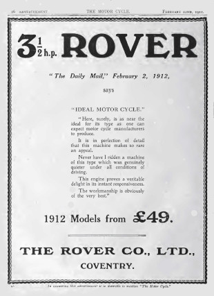 Advert for Rover Motorcycle 3.5hp, 1912