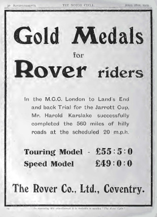 Advert for Rover Motorcycle 3.5hp, 1912