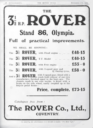 Advert for Rover Motorcycle 3.5hp, 1912