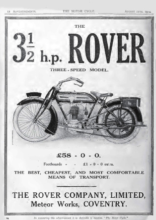 Advert for Rover Motorcycle 3.5hp, 1914