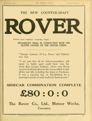 Advert for Rover Motorcycle 3.5hp, 1915