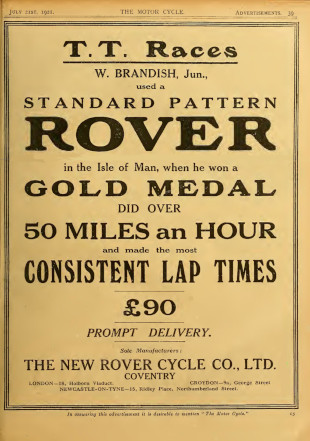 Advert for Rover Motorcycle 3.5hp, 1921
